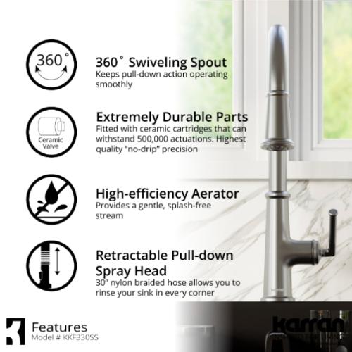 Elwood Solid Brass Stainless Steel Kitchen Faucet 5