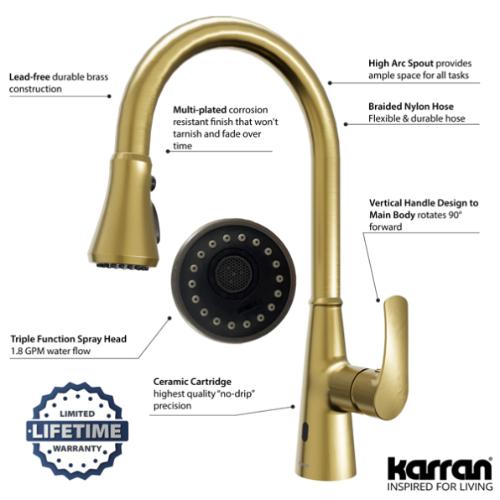 Kadoma Solid Brass Brushed Gold Kitchen Faucet 3