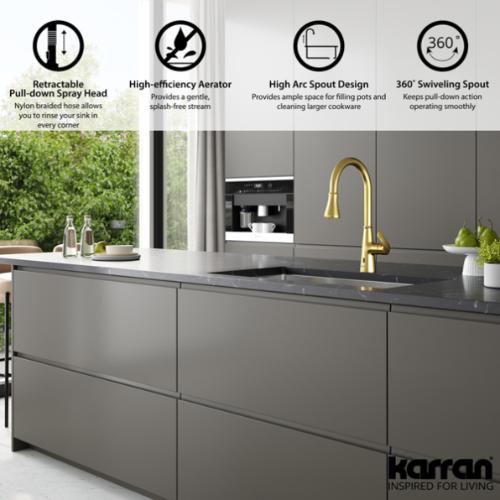 Kadoma Solid Brass Brushed Gold Kitchen Faucet 4