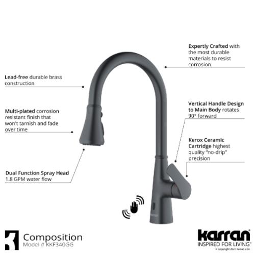 Kadoma Solid Brass Gunmetal Grey Kitchen Faucet 5