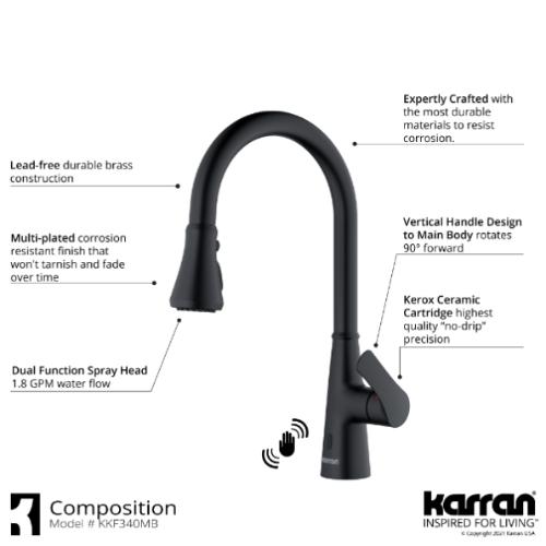 Kadoma Solid Brass Matte Black Kitchen Faucet 5