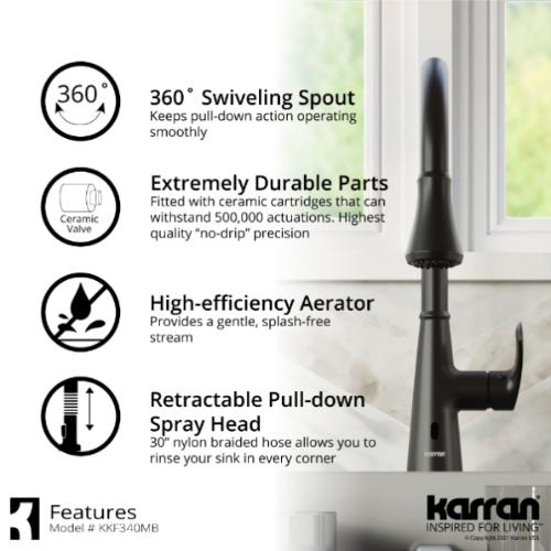 Kadoma Solid Brass Matte Black Kitchen Faucet 6