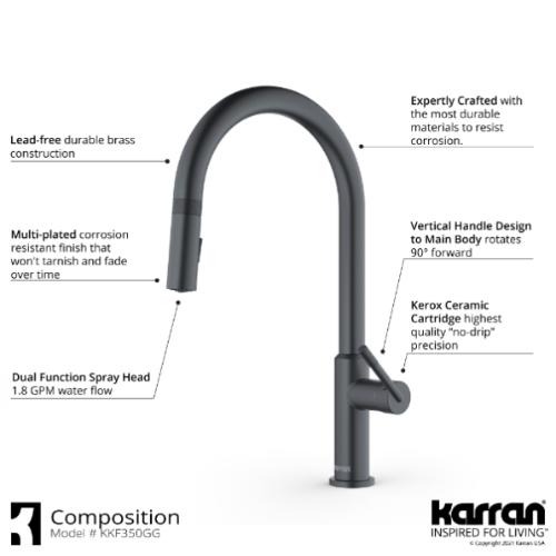 Lagrange Solid Brass Gunmetal Grey Kitchen Faucet 4