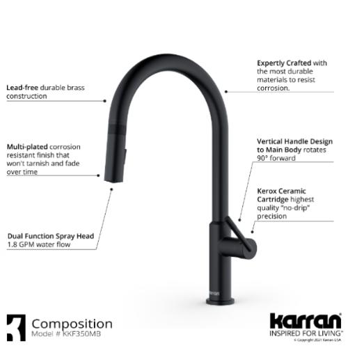 Lagrange Solid Brass Matte Black Kitchen Faucet 4