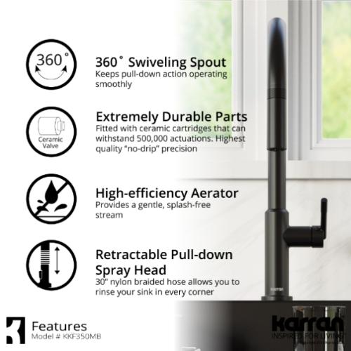 Lagrange Solid Brass Matte Black Kitchen Faucet 5