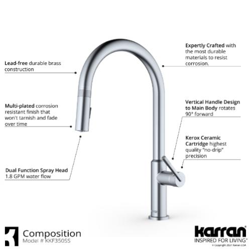 Lagrange Solid Brass Stainless Steel Kitchen Faucet 4