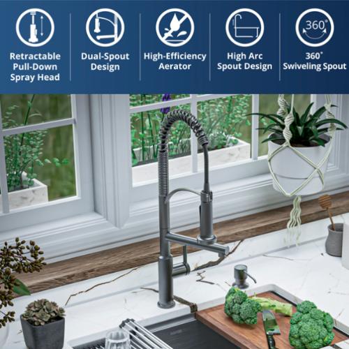 Adlington Solid Brass Gunmetal Grey Kitchen Faucet 2