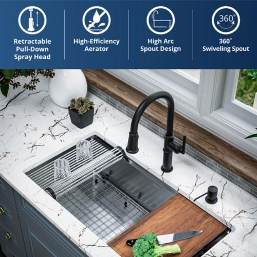 Brampton Solid Brass Matte Black Kitchen Faucet 2