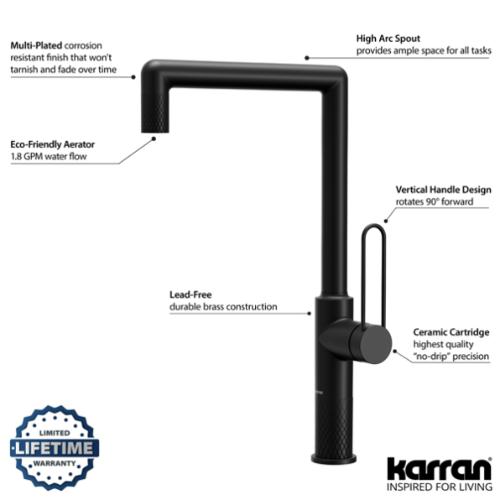 Sherman Solid Brass Matte Black Kitchen Faucet 5