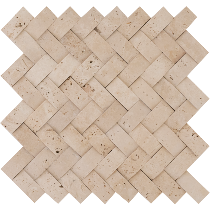 Travertine Extra Light Braid Concave Mosaic Honed 1