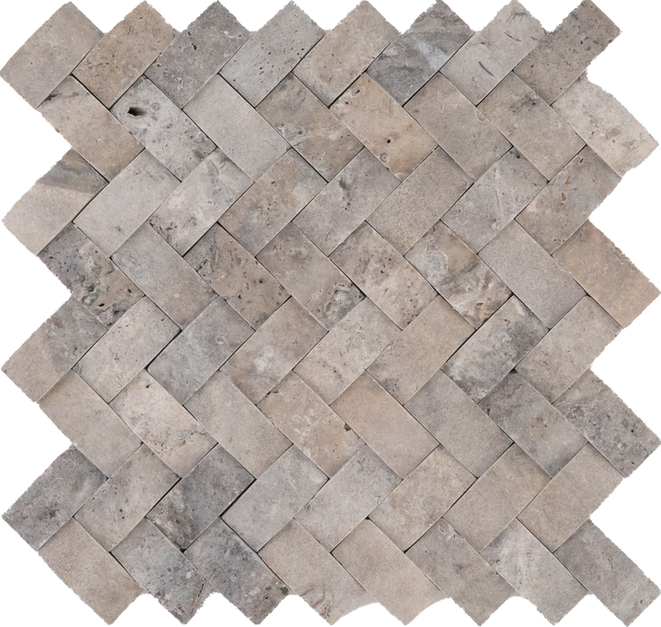 Travertine Nordic Silver Concave Braid Mosaic Honed 1