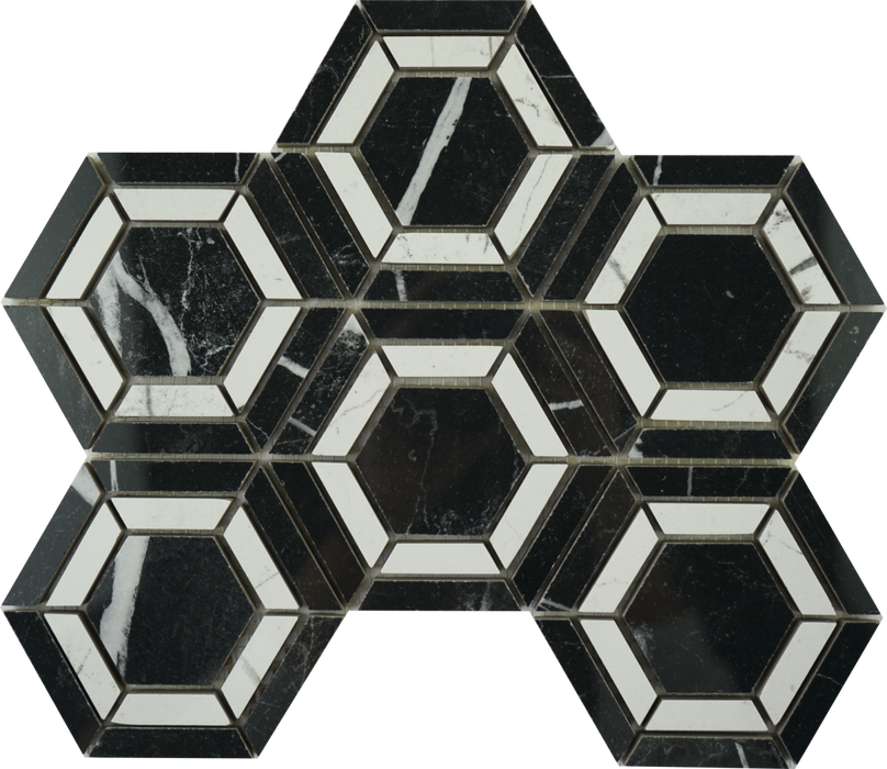 Porcelain Marquina B/W Double Mosaic Polished 1