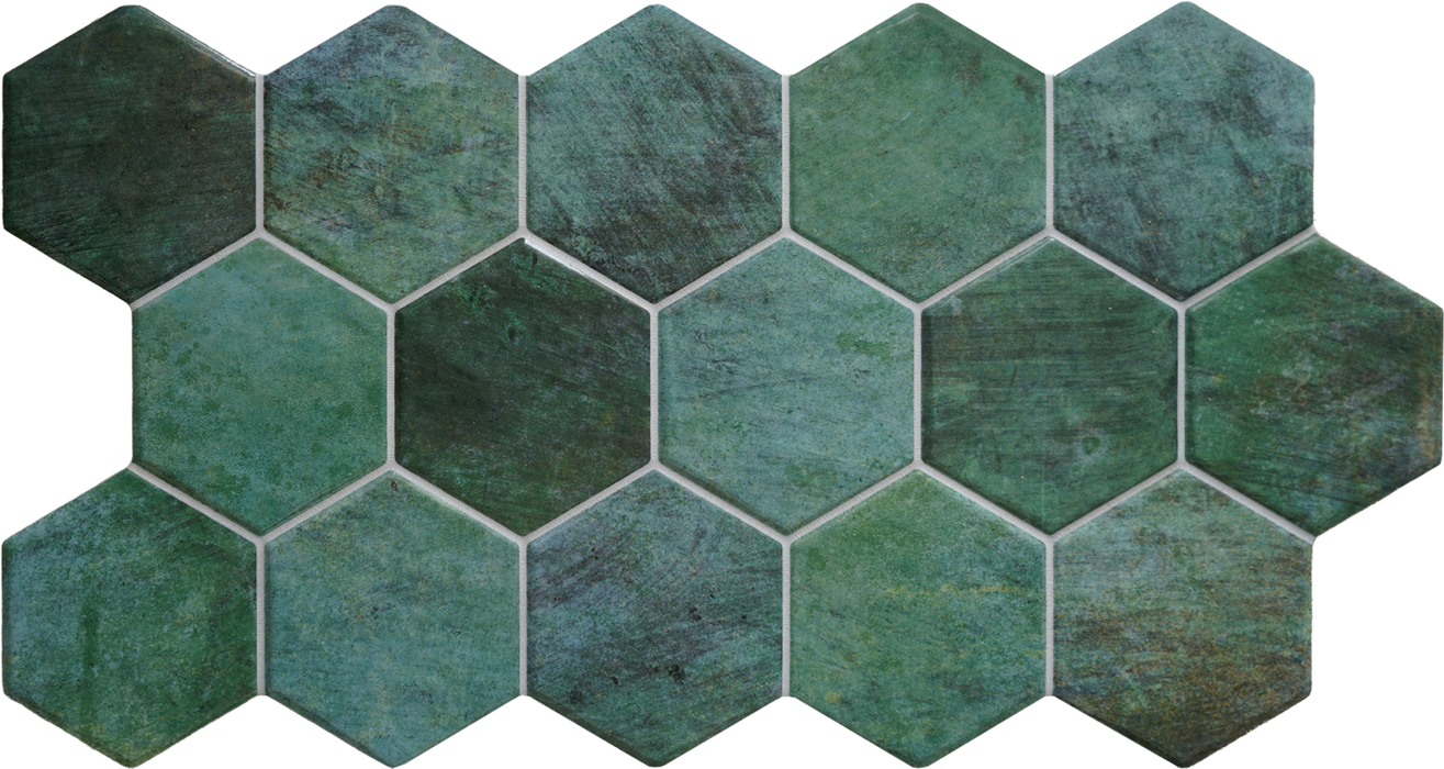 Porcelain Hex Zellige Verde Tile Glossy 1
