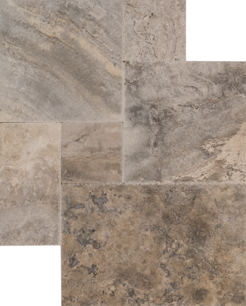Travertine Nordic Silver Versailles Pattern Chiseled & Brushed 1