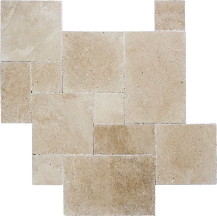 Travertine Ivory Light Versailles Pattern Chiseled & Brushed 3