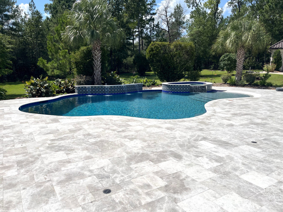 Marble Aqua Gray Versailles Pattern Sandblasted 3