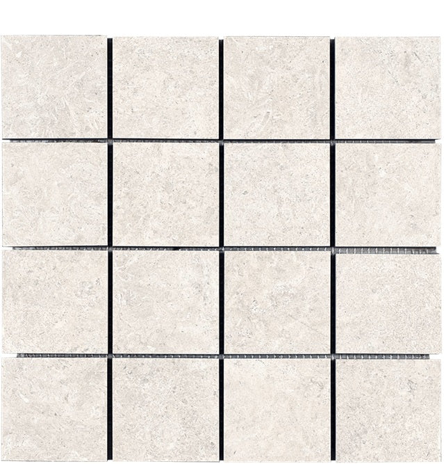 Full Sheet Sample - Kalkarea Ivory Porcelain Mosaic - 3" x 3" x 1 1/16" Matte