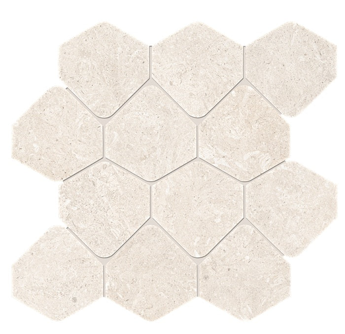 Full Sheet Sample - Kalkarea Ivory Hexagon Porcelain Mosaic - 3" x 3" x 1 1/16" Matte