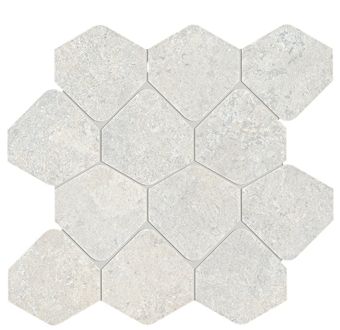 Full Sheet Sample - Kalkarea Pearl Hexagon Porcelain Mosaic - 3" x 3" x 1 1/16" Matte