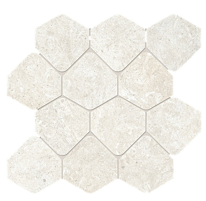 Full Sheet Sample - Kalkarea White Hexagon Porcelain Mosaic - 3" x 3" x 1 1/16" Matte
