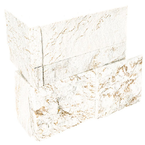 XL Rockmount Stacked Stone Panel Royal White Quartzite Ledgestone Corner - Split Face