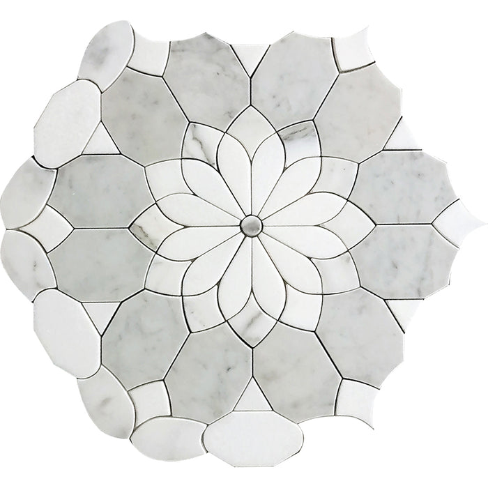 Full Sheet Sample - Skalini Line Waterjet Thassos Calacatta / Carrara Merletto Bianco Limestone Mosaic - Merletto Bianco