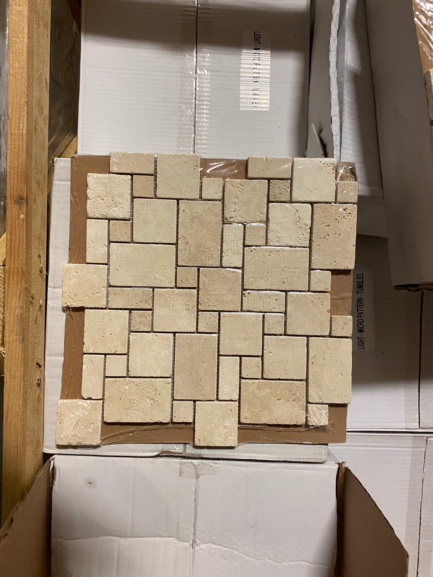 Ivory Cross Cut Travertine Mosaic - Mini Versailles Pattern — Stone ...