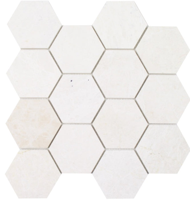 Full Sheet Sample - Ice Beige Hexagon Natural Stone Mosaic - 3" Honed