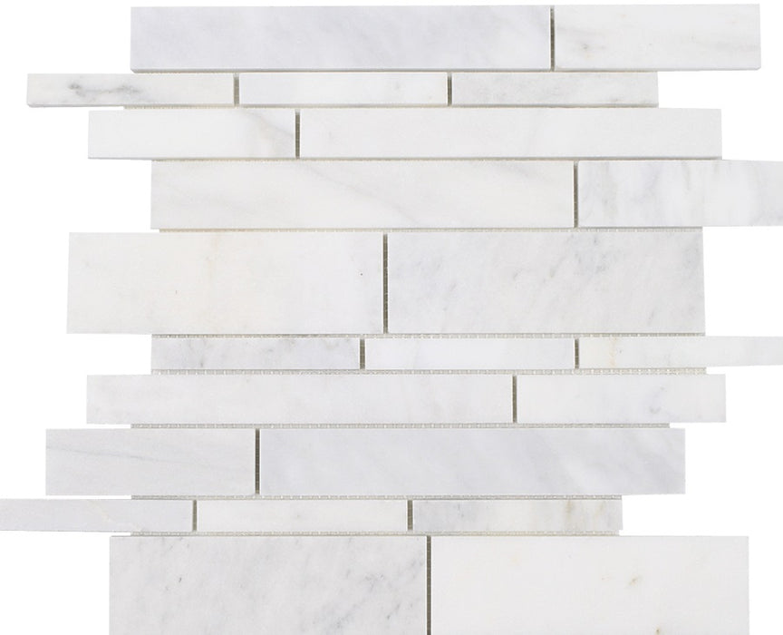 Full Sheet Sample - Ice White Random Linear Natural Stone Mosaic - 12" x 12" Honed