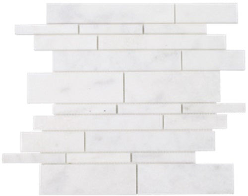 Full Sheet Sample - Snow White White Random Linear Natural Stone Mosaic - 12" x 12" Honed