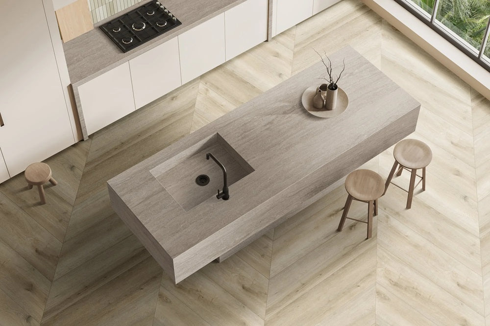 Malibu Lanai Deco Chevron Natural Porcelain Tile - Matte