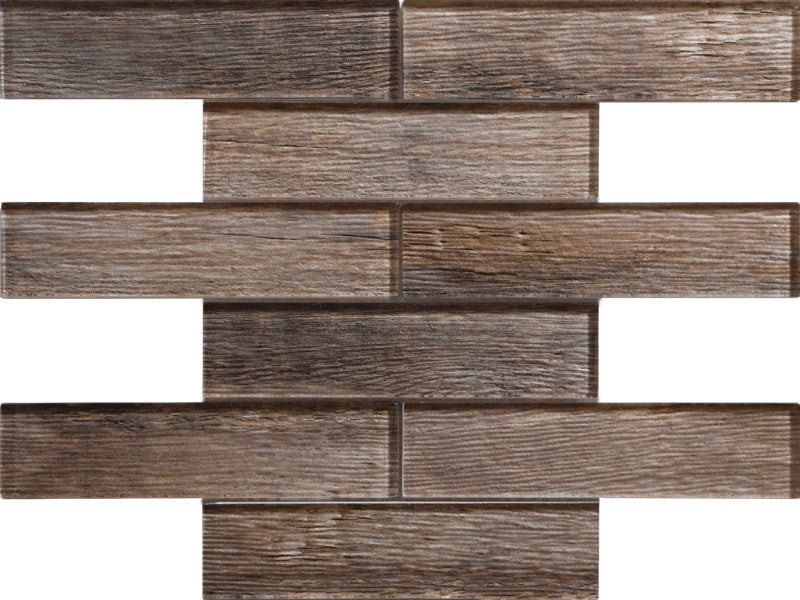 Full Sheet Sample - Wood Mapple Brick Glass Mosaic - 2" x 8" Polished