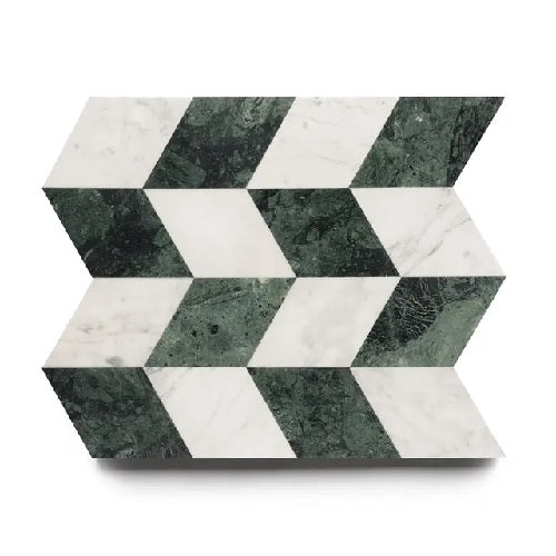 Full Tile Sample - Marble Diamante in Carrara & Verde Alpi Marble Tile - 6" x 6" x 3/8" Honed