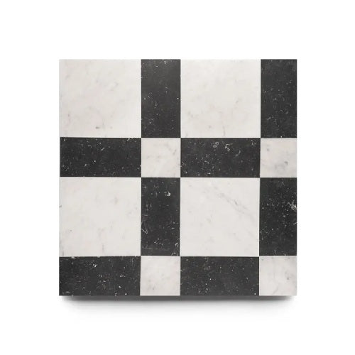 Full Tile Sample - Marble Etna in Carrara & Nero Marquina Marble Pattern - Various Sizes x 3/8" Honed
