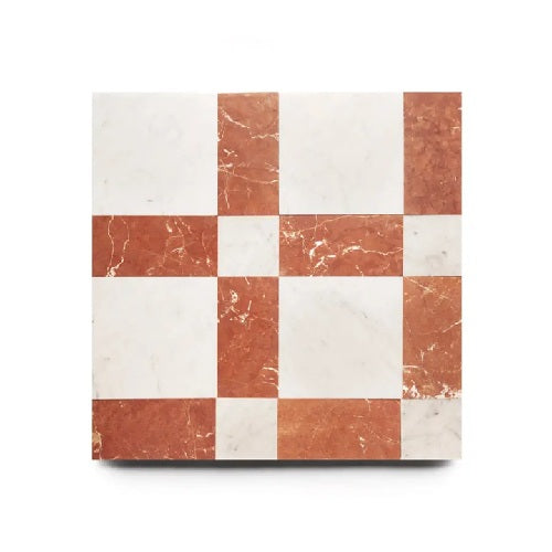 Full Tile Sample - Marble Etna in Carrara & Rosso Alicante Marble Pattern - Various Sizes x 3/8" Honed