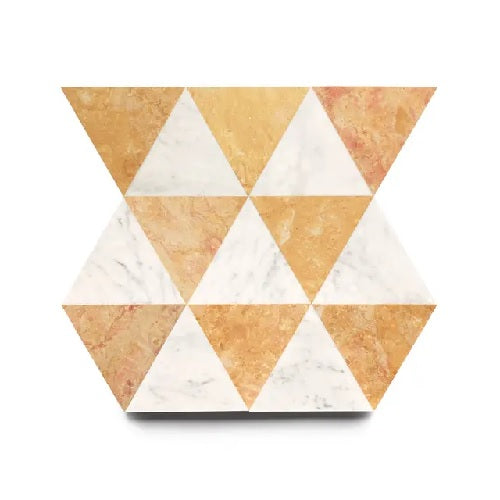 Full Tile Sample - Marble Isola in Carrara & Giallo Reale Marble Tile - 7" x 8" x 3/8" Honed