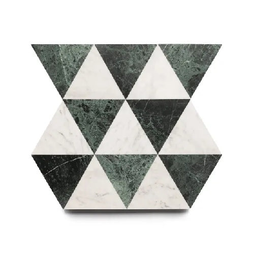 Full Tile Sample - Marble Isola in Carrara & Verde Alpi Marble Tile - 7" x 8" x 3/8" Honed