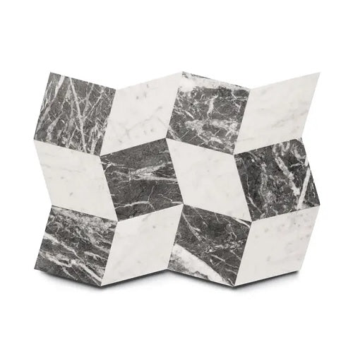 Full Tile Sample - Marble Lombardy in Carrara & Grigio Carnico Marble Pattern - Various Sizes x 3/8" Honed