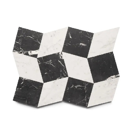 Full Tile Sample - Marble Lombardy in Carrara & Nero Marquina Marble Pattern - Various Sizes x 3/8" Honed