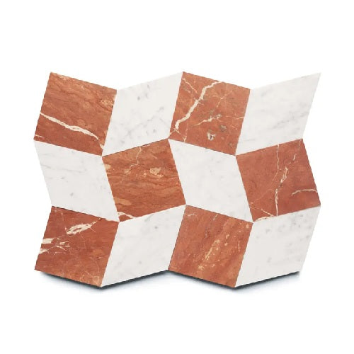 Full Tile Sample - Marble Lombardy in Carrara & Rosso Alicante Marble Pattern - Various Sizes x 3/8" Honed