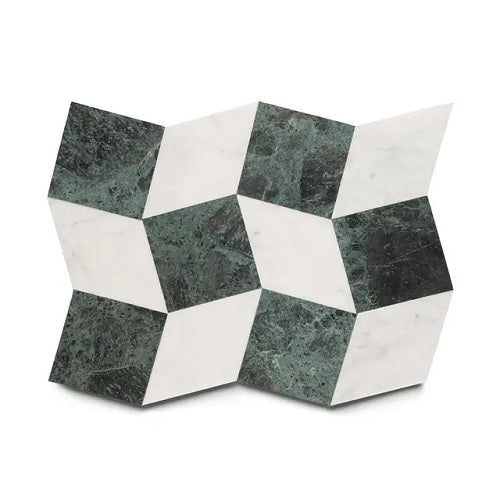 Full Tile Sample - Marble Lombardy in Carrara & Verde Alpi Marble Pattern - Various Sizes x 3/8" Honed