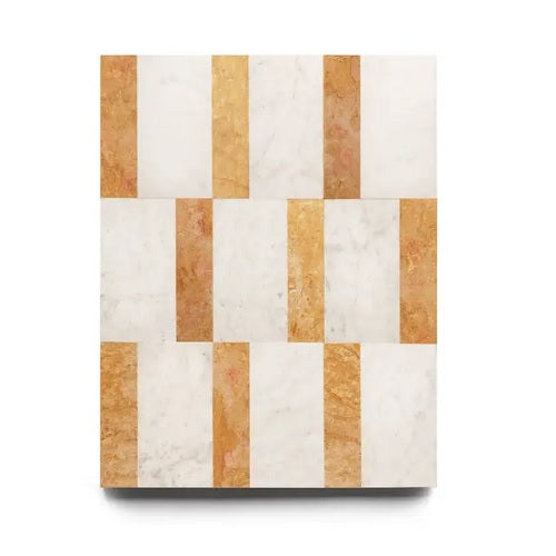 Full Tile Sample - Marble Lorenzo in Carrara & Giallo Reale Marble Pattern - Various Sizes x 3/8" Honed