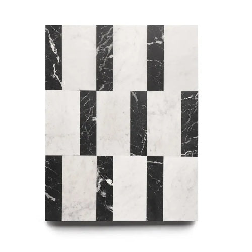 Full Tile Sample - Marble Lorenzo in Carrara & Nero Marquina Marble Pattern - Various Sizes x 3/8" Honed