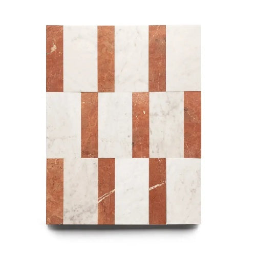 Full Tile Sample - Marble Lorenzo in Carrara & Rosso Alicante Marble Pattern - Various Sizes x 3/8" Honed