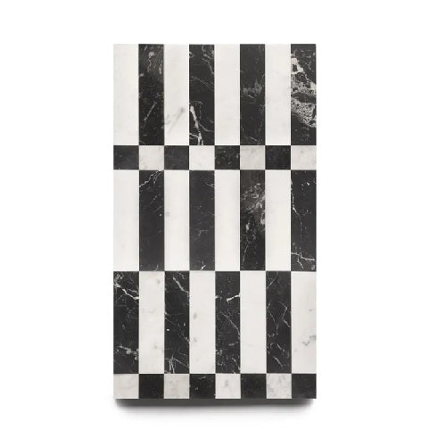 Full Tile Sample - Marble Lucca in Carrara & Nero Marquina Marble Pattern - Various Sizes x 3/8" Honed