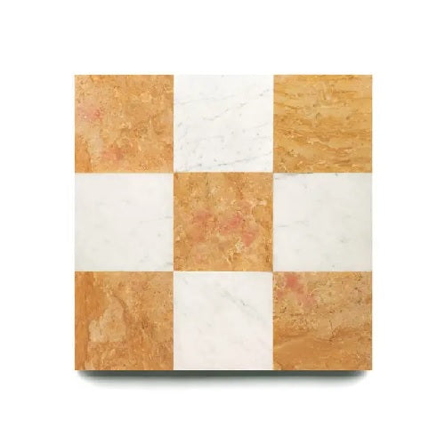 Full Tile Sample - Marble Etna in Carrara & Giallo Reale Marble Tile - 12" x 12" x 3/8" Honed