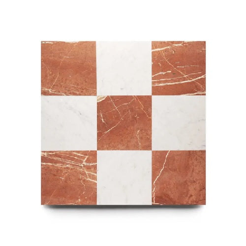 Full Tile Sample - Marble Piazza in Carrara & Rosso Alicante Marble Tile - 12" x 12" x 3/8" Honed