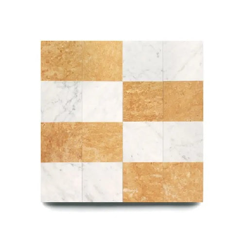 Full Tile Sample - Marble Piazza in Carrara & Giallo Reale Marble Tile - 12" x 12" x 3/8" Honed