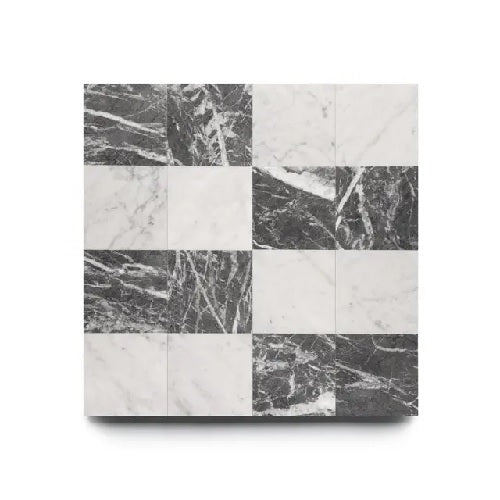 Full Tile Sample - Marble Piazzetta in Carrara & Grigio Carnico Marble Tile - 6" x 6" x 3/8" Honed