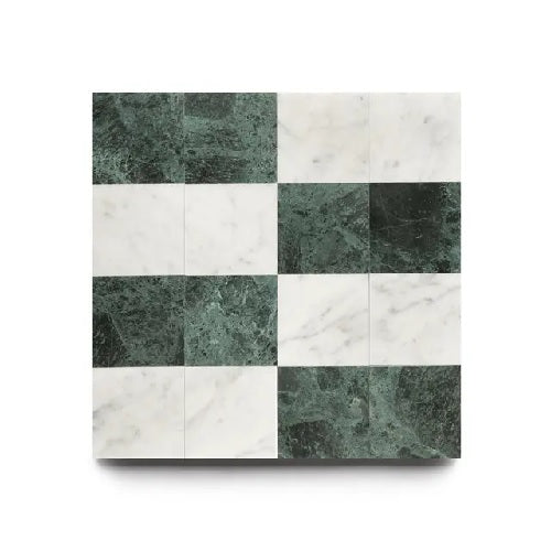 Full Tile Sample - Marble Piazzetta in Carrara & Verde Alpi Marble Tile - 6" x 6" x 3/8" Honed